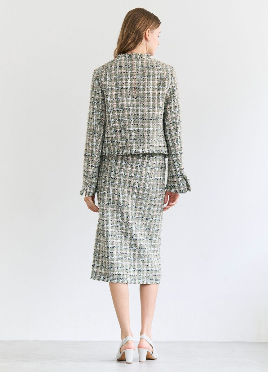 釦飾短版花呢外套